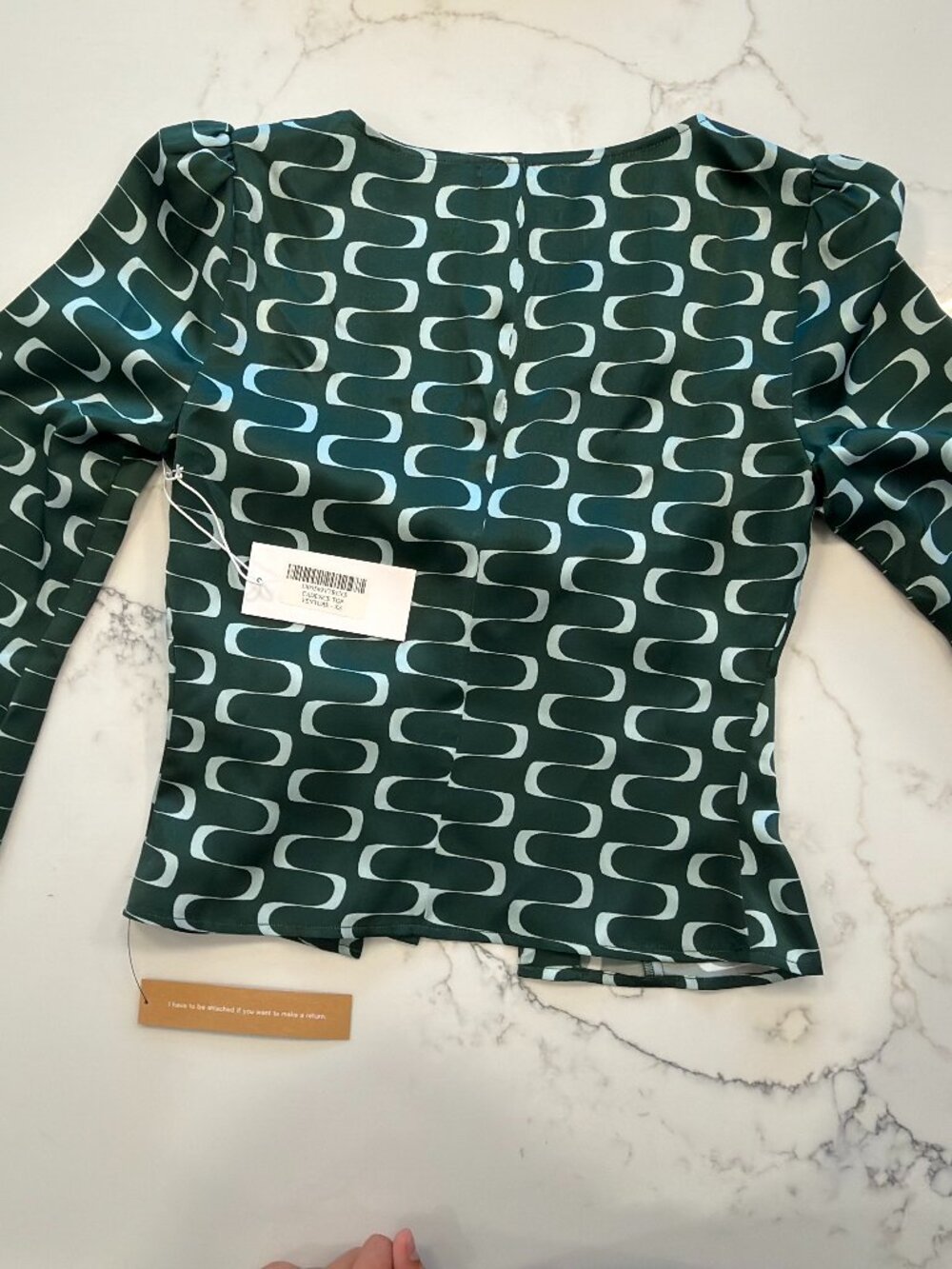 Reformation Cadence Top Venturi Green Geometric Silk V-Neck Blouse